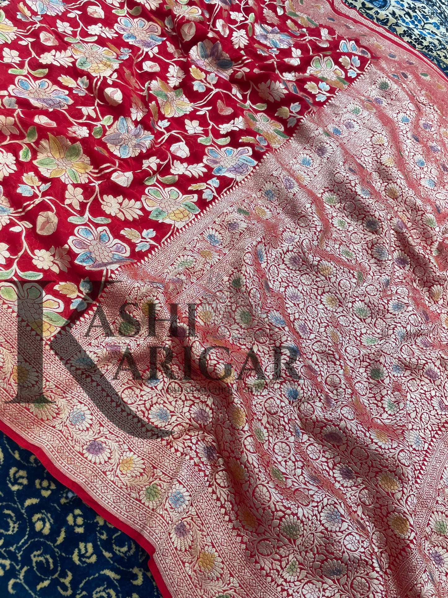 Red Khaddi Georgette Handloom Banarasi Saree
