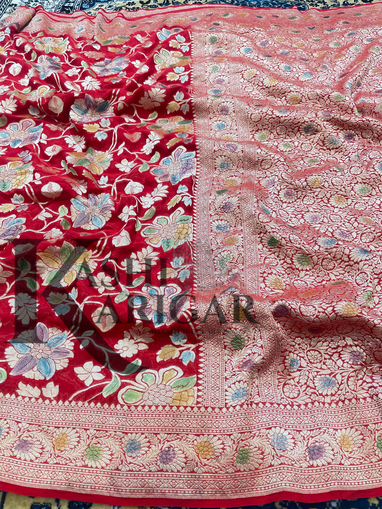 Red Khaddi Georgette Handloom Banarasi Saree