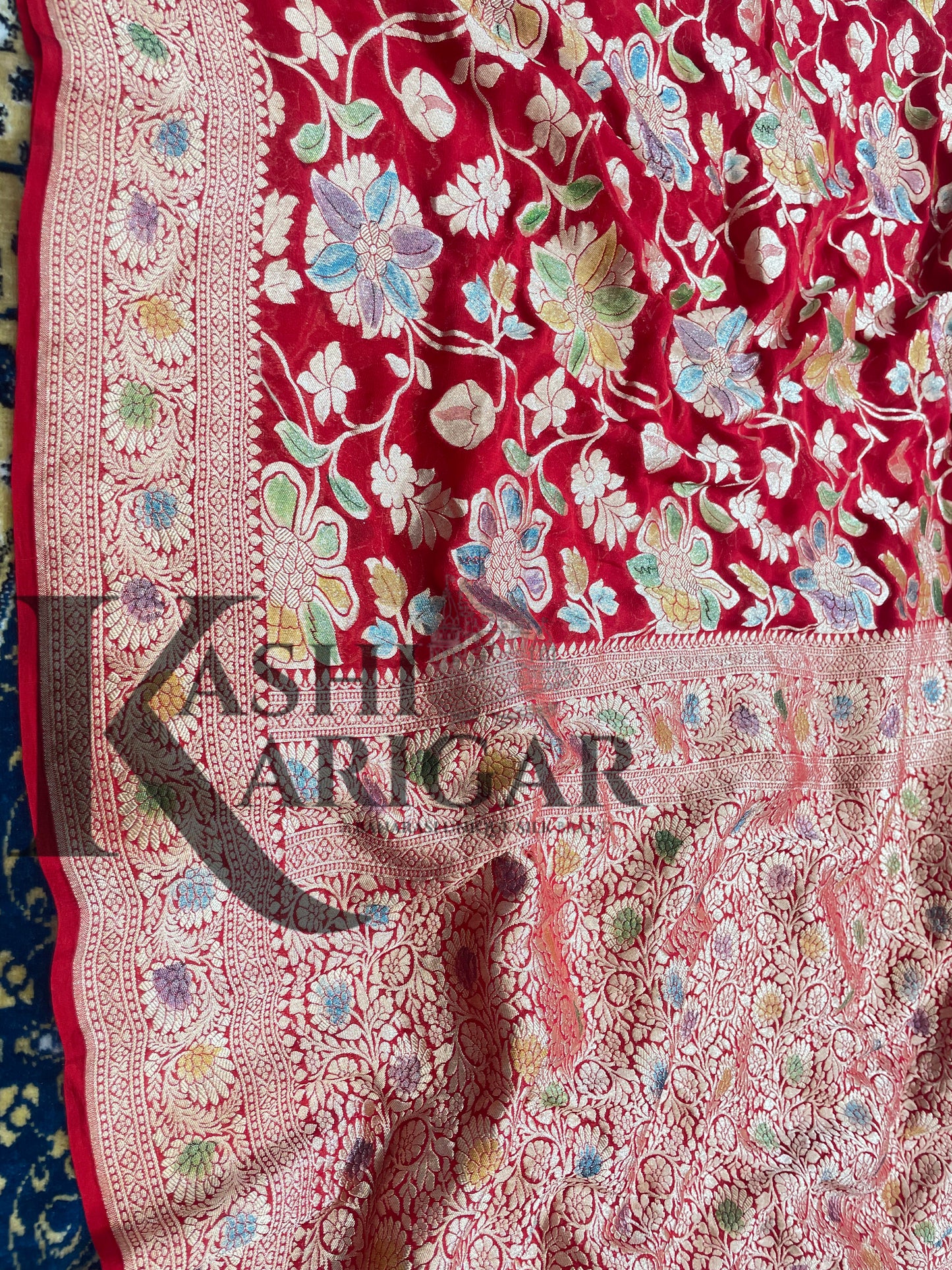 Red Khaddi Georgette Handloom Banarasi Saree