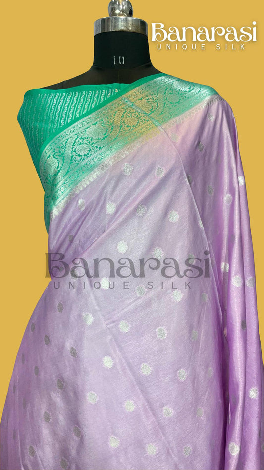 Mobe with sea greenBanarasi chiniya katan soft silk saree