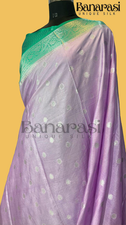 Mobe with sea greenBanarasi chiniya katan soft silk saree