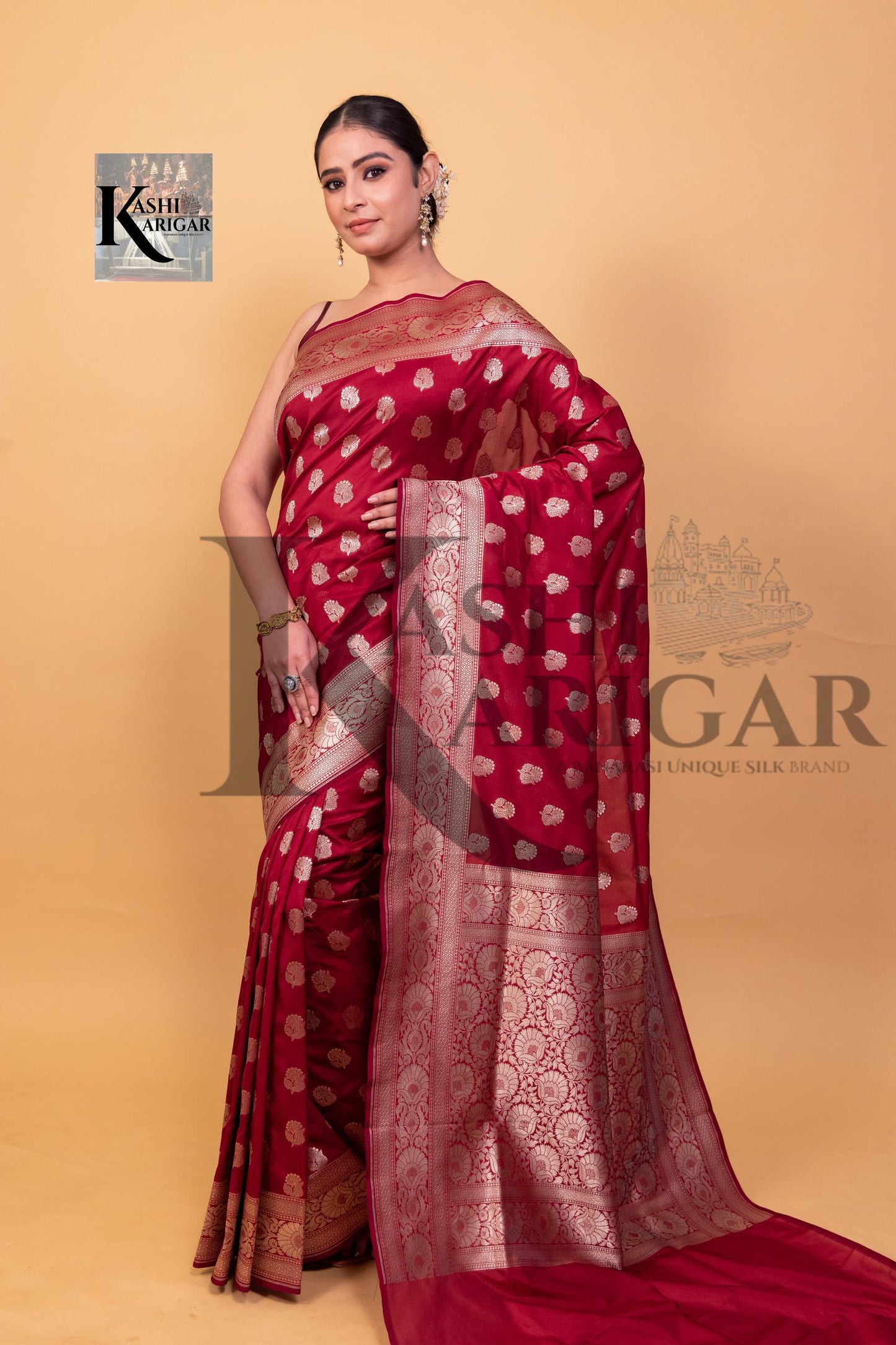 Mahroon Banarasi katan silk handloom saree