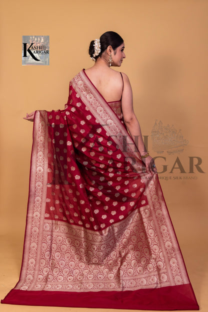 Mahroon Banarasi katan silk handloom saree