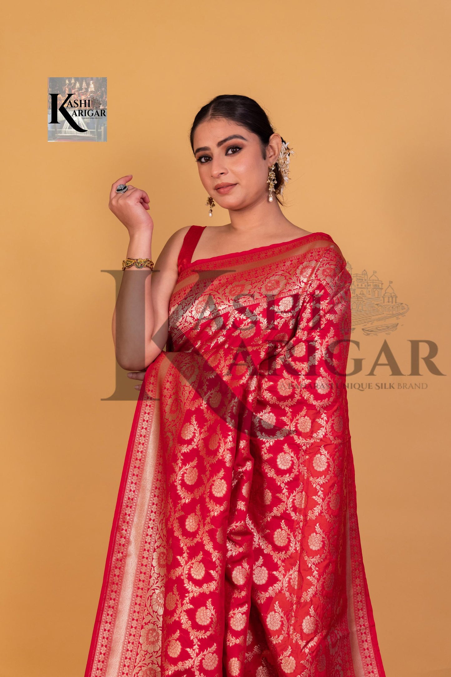 Red Banarasi katan silk handloom saree