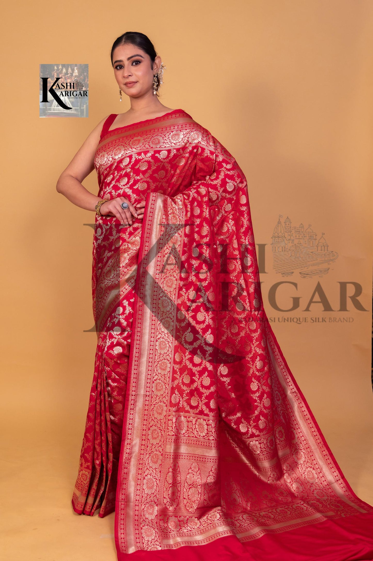 Red Banarasi katan silk handloom saree