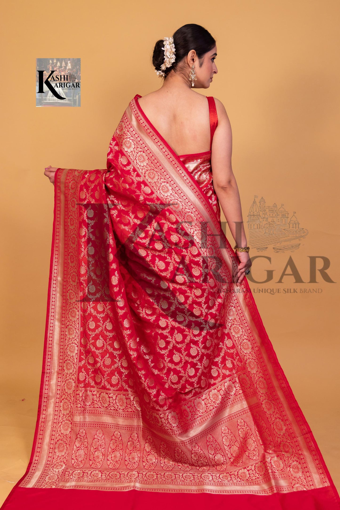 Red Banarasi katan silk handloom saree