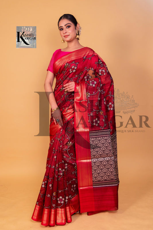 Mahroon With Red cottan silk banarasi saree all over weaving with meenakari