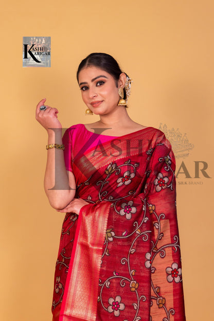 Mahroon With Red cottan silk banarasi saree all over weaving with meenakari