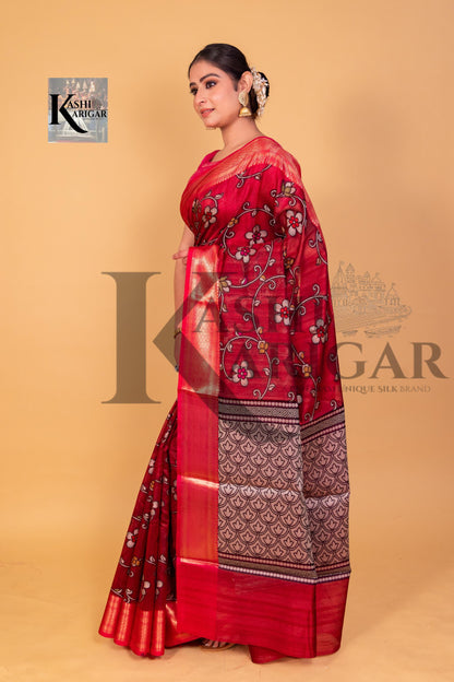 Mahroon With Red cottan silk banarasi saree all over weaving with meenakari