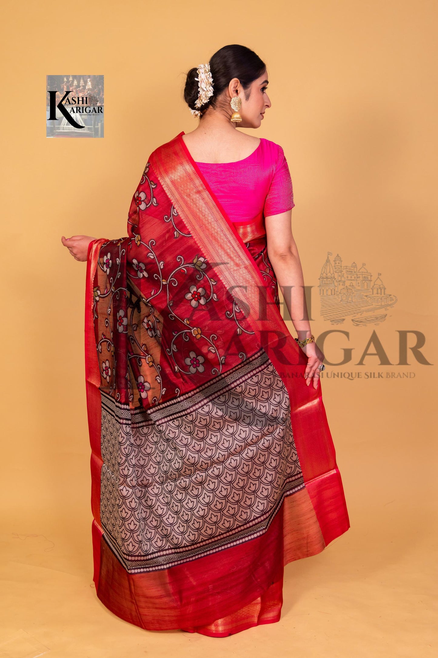 Mahroon With Red cottan silk banarasi saree all over weaving with meenakari