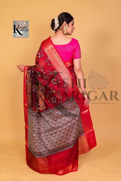 Mahroon With Red cottan silk banarasi saree all over weaving with meenakari