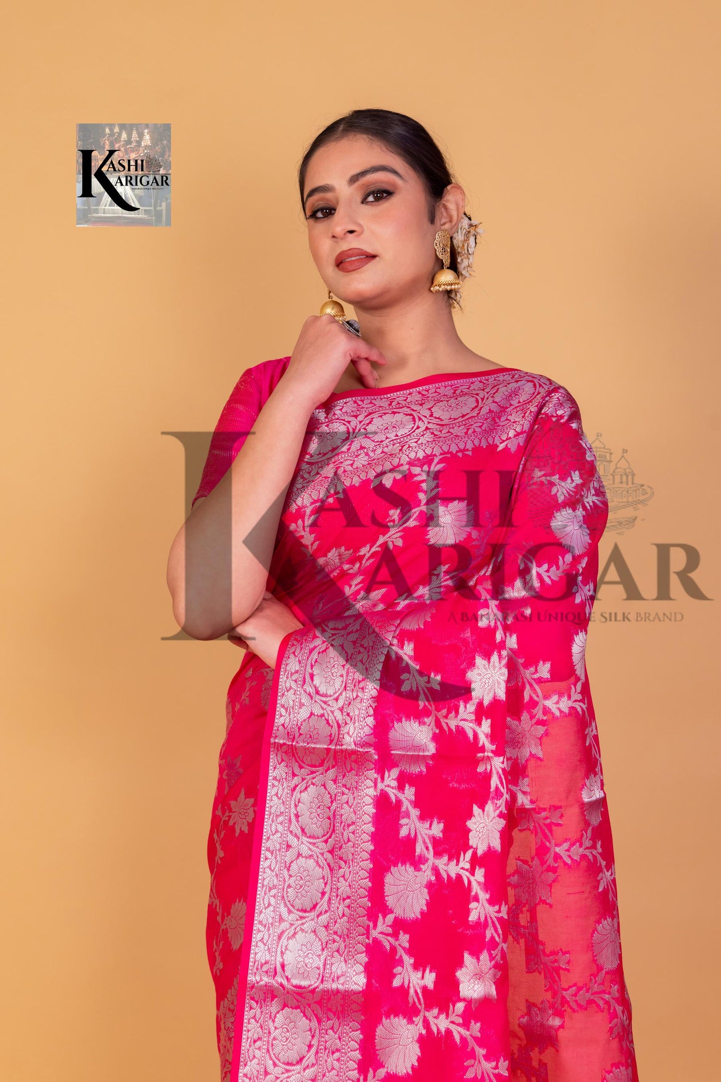 Pink Banarasi geprgette Saree All over jaal silver zari work