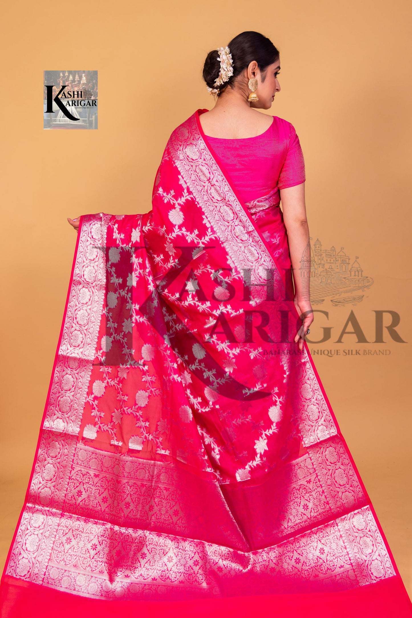 Pink Banarasi geprgette Saree All over jaal silver zari work