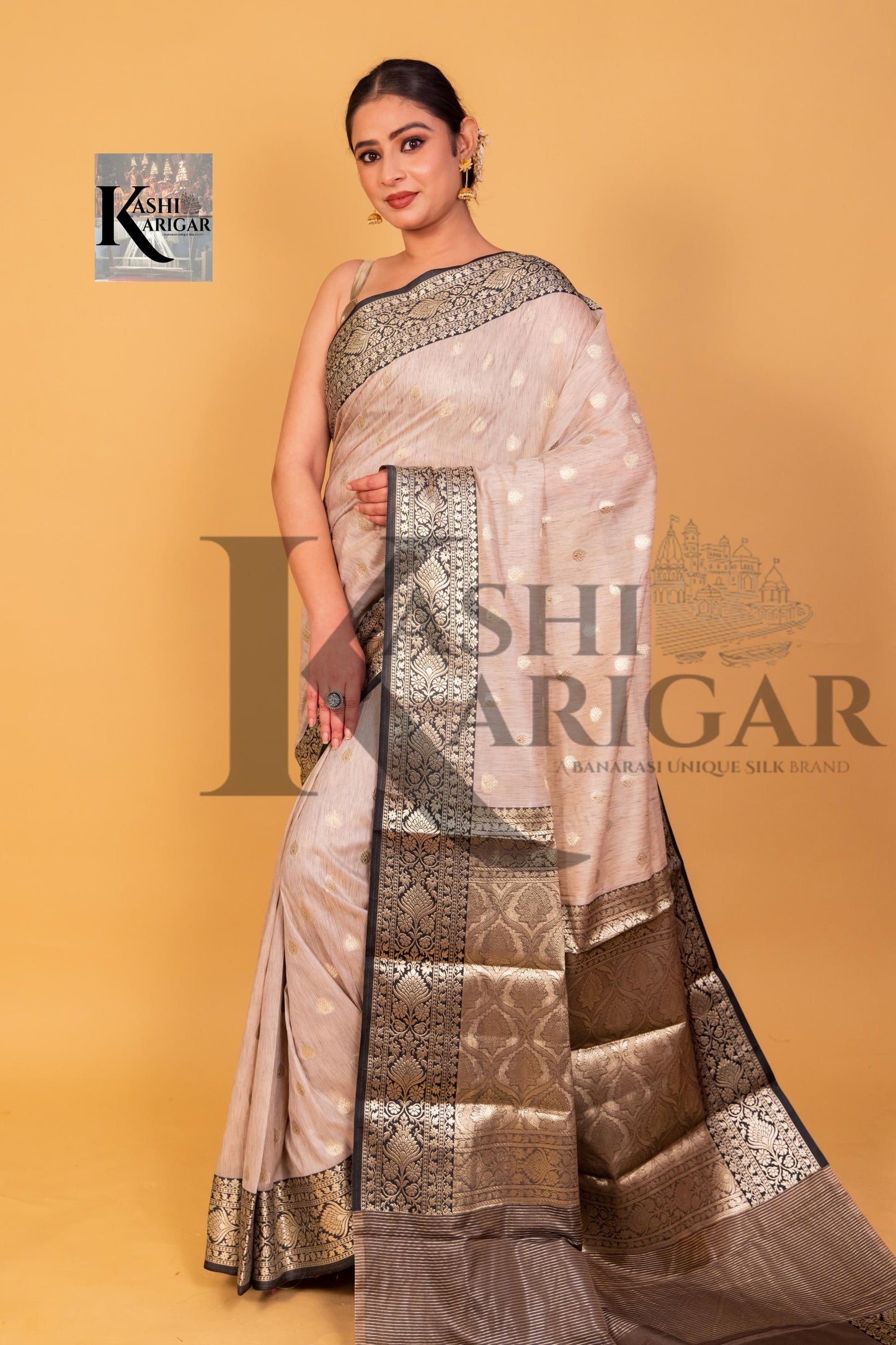 Tusser silk Banarasi Handwoven Saree