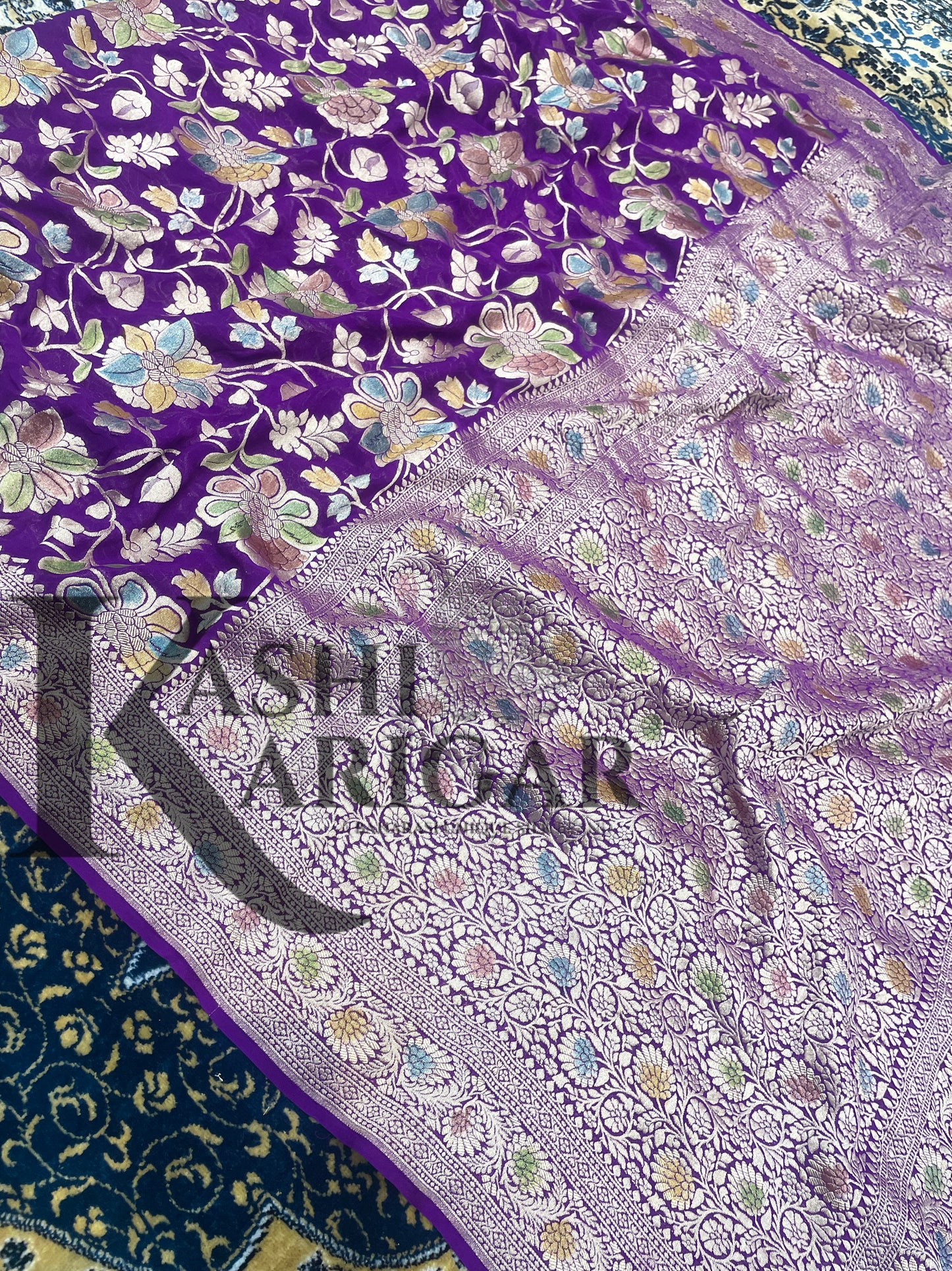 Purple Khaddi Georgette Handloom Banarasi Saree