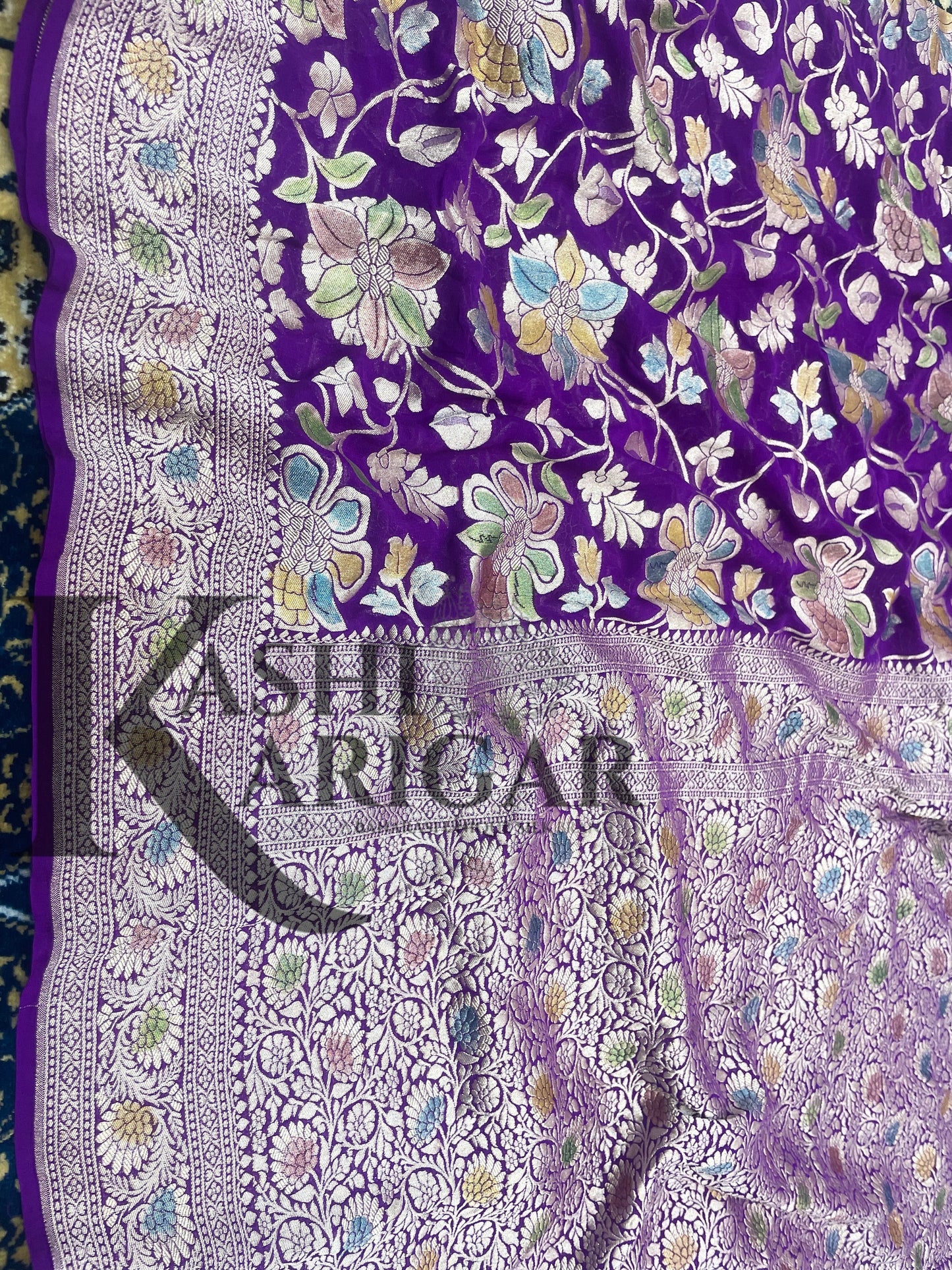 Purple Khaddi Georgette Handloom Banarasi Saree