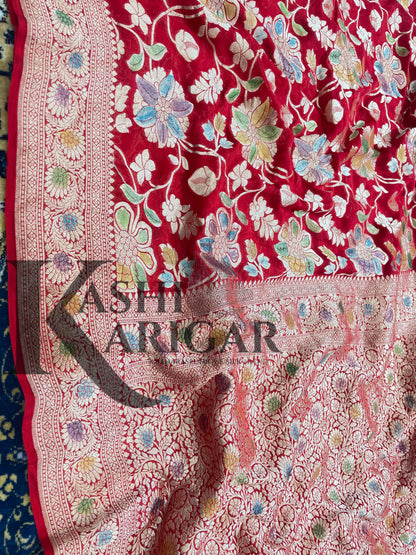 Red Khaddi Georgette Handloom Banarasi Saree