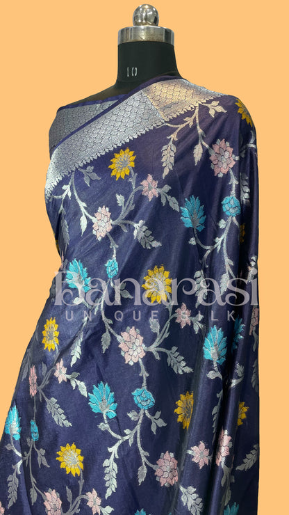 Blue Chiniya Katan Soft Silk Banarasi Saree