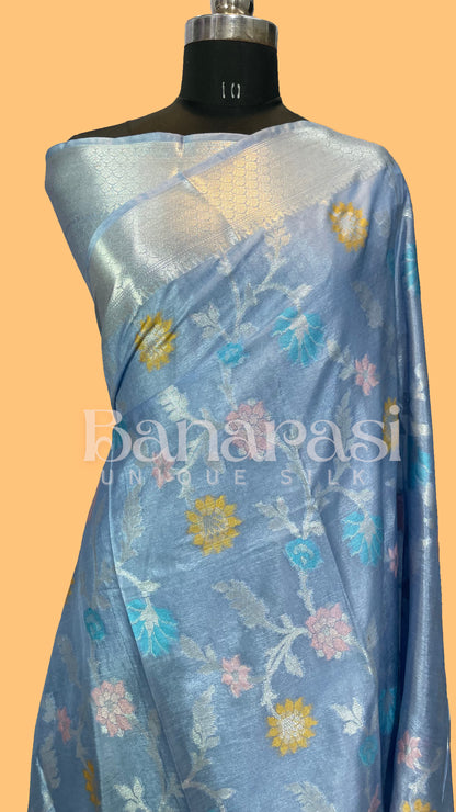 Light Blue Chiniya Katan Soft Silk Banarasi Saree