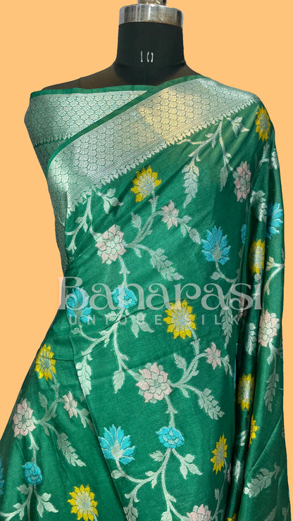 Green Chiniya Katan Soft Silk Banarasi Saree