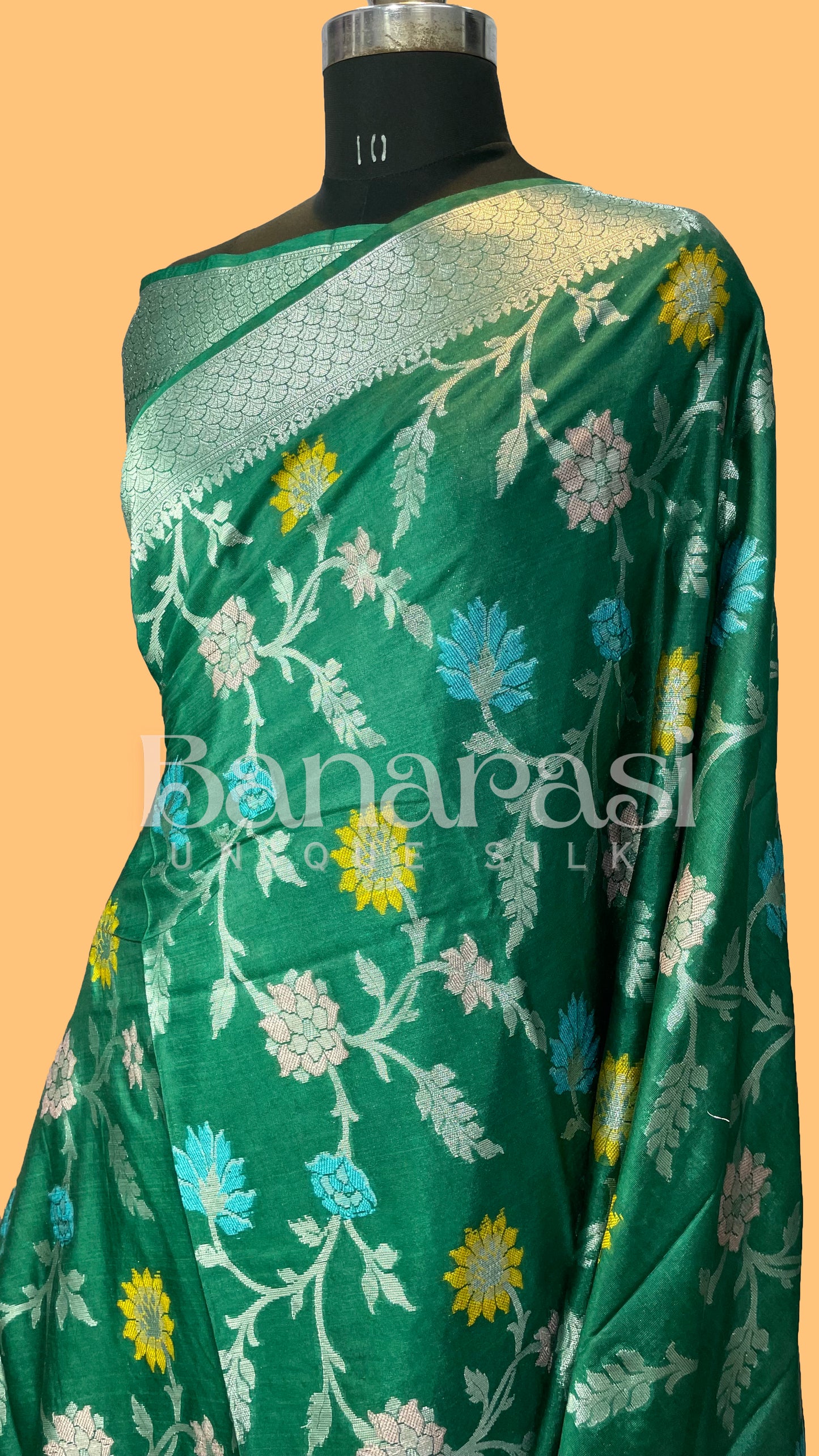 Green Chiniya Katan Soft Silk Banarasi Saree