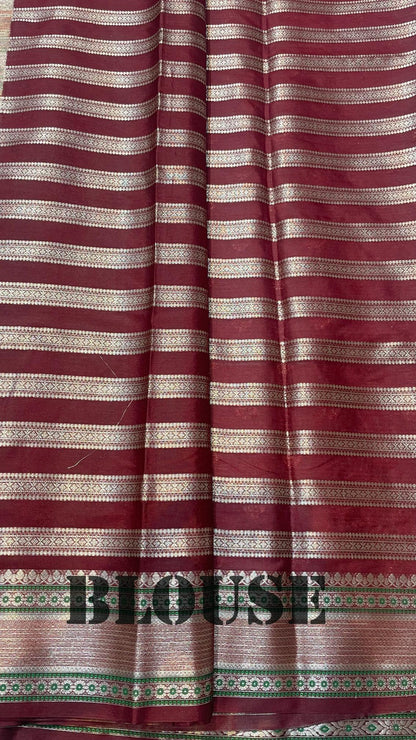 Cream With Mahroon Banarasi chiniya katan soft silk saree