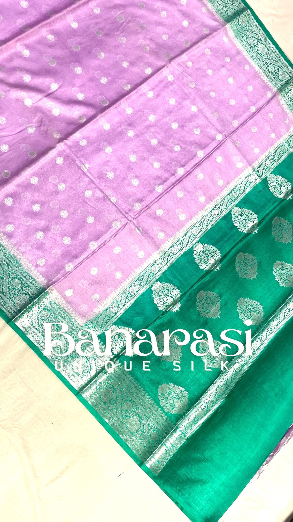 Mobe with sea greenBanarasi chiniya katan soft silk saree