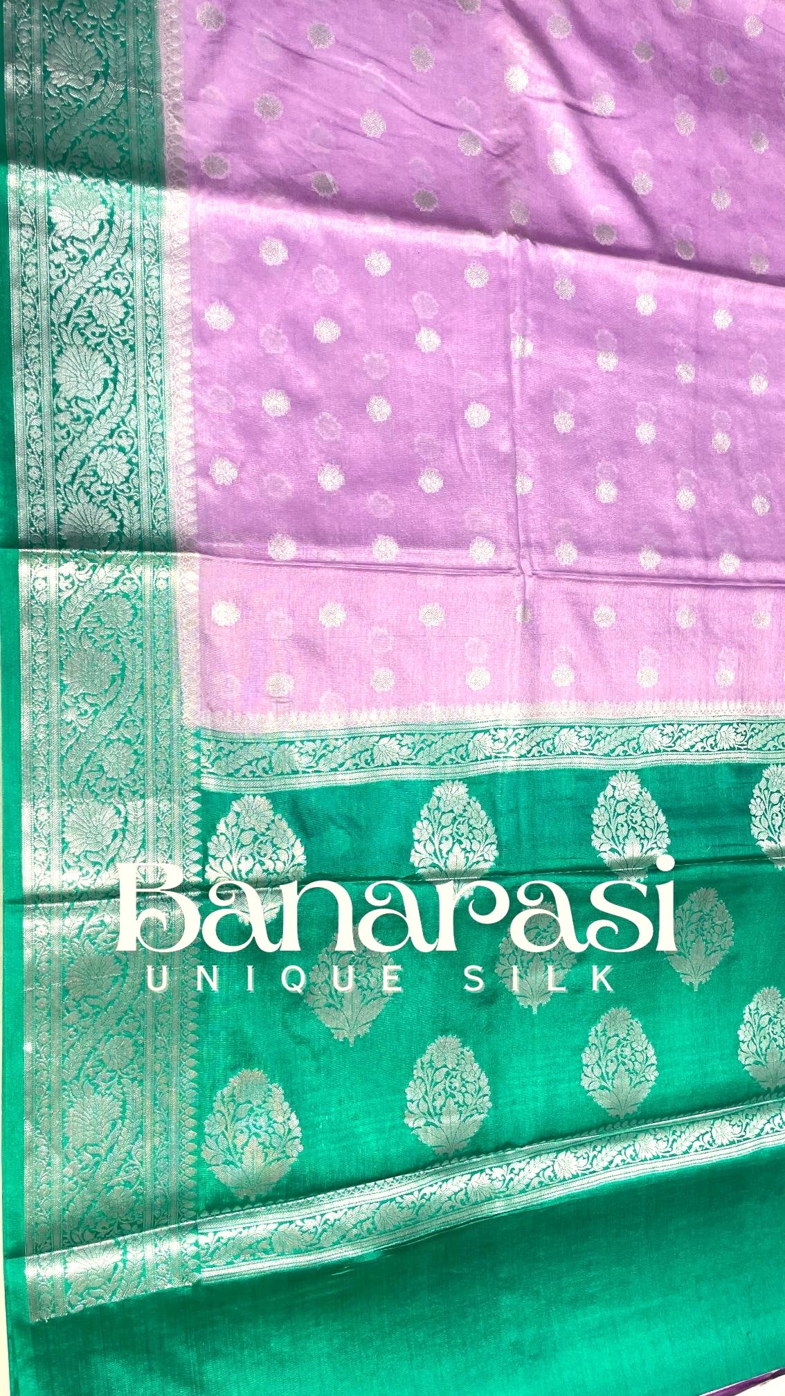 Mobe with sea greenBanarasi chiniya katan soft silk saree