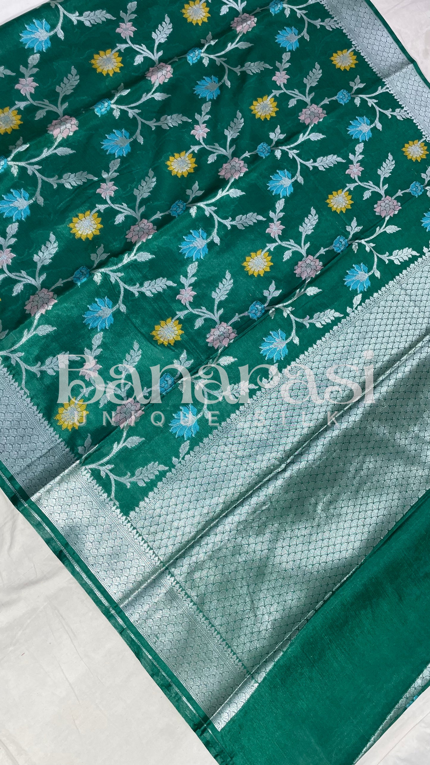 Green Chiniya Katan Soft Silk Banarasi Saree