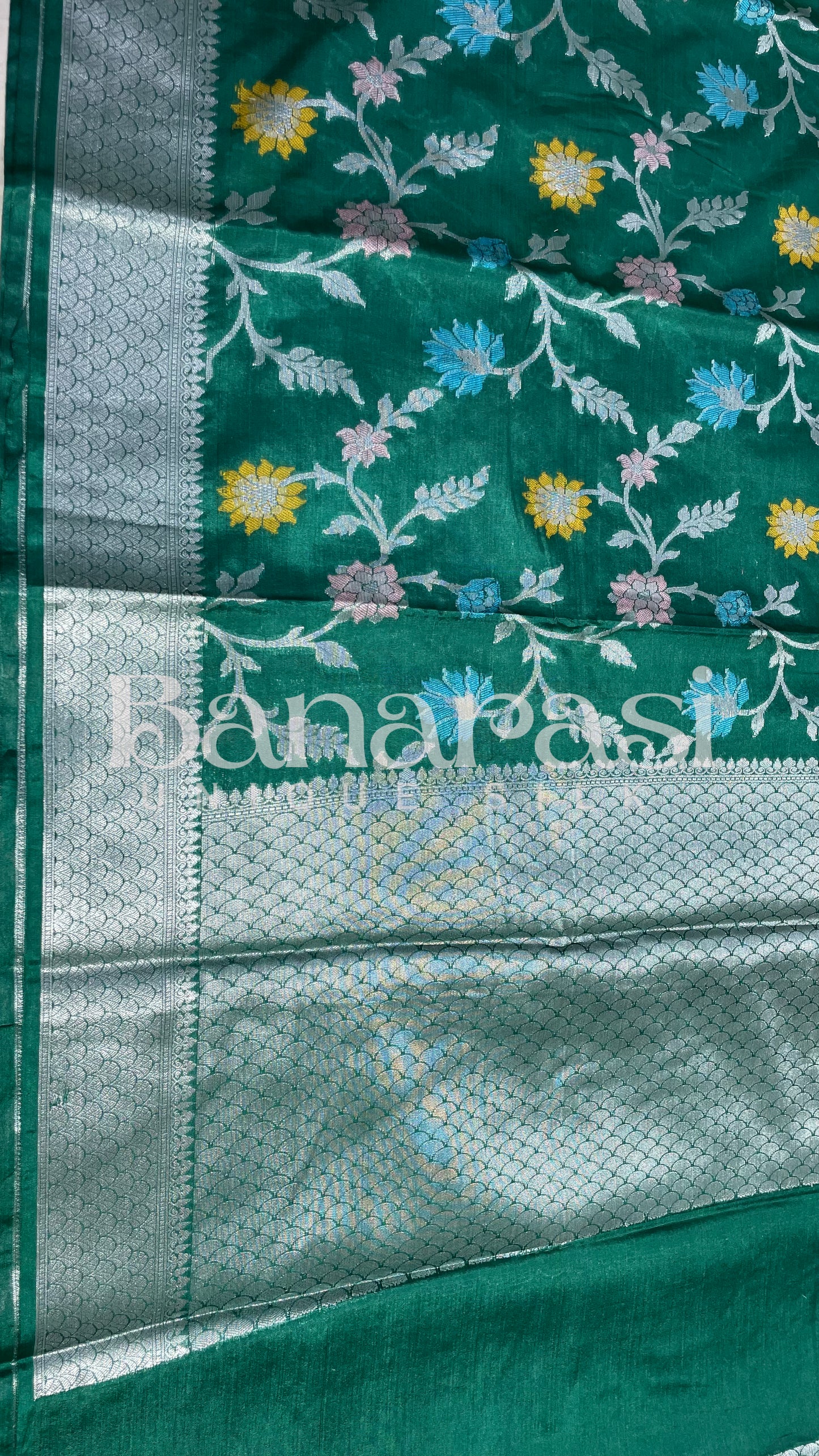 Green Chiniya Katan Soft Silk Banarasi Saree