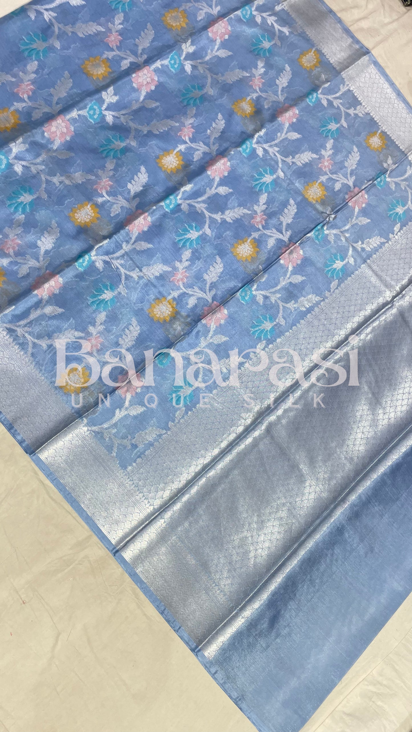 Light Blue Chiniya Katan Soft Silk Banarasi Saree