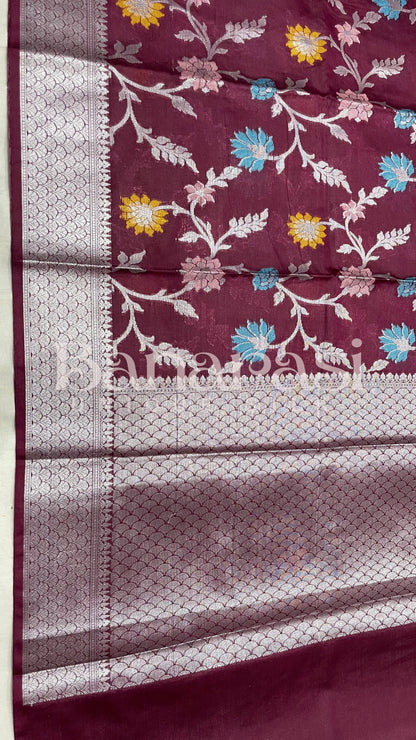 Maroon Chiniya Katan Soft Silk Banarasi Saree