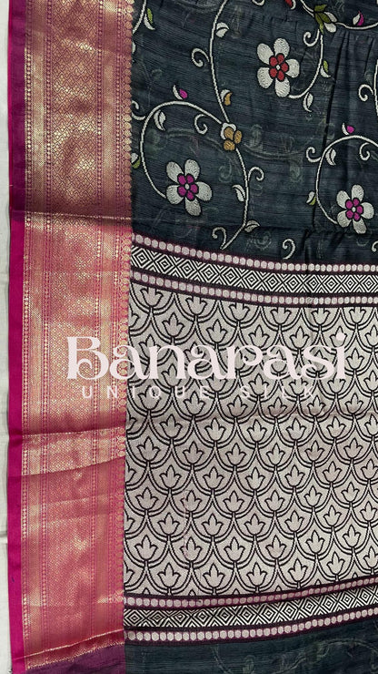 Black With PInk cottan silk banarasi saree all over weaving with meenakari