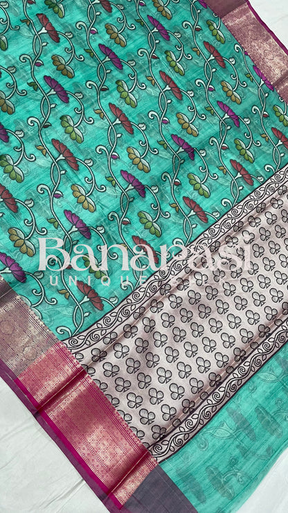 Safaya Green With Pink cottan silk banarasi saree all over weaving with meenakari