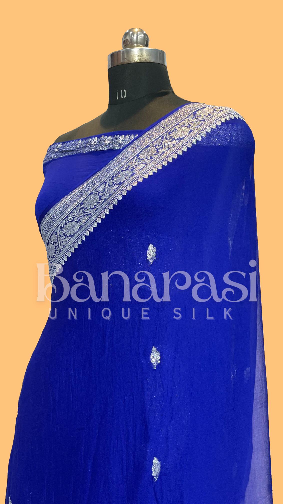 Blue Pure Georgette Banarasi Saree