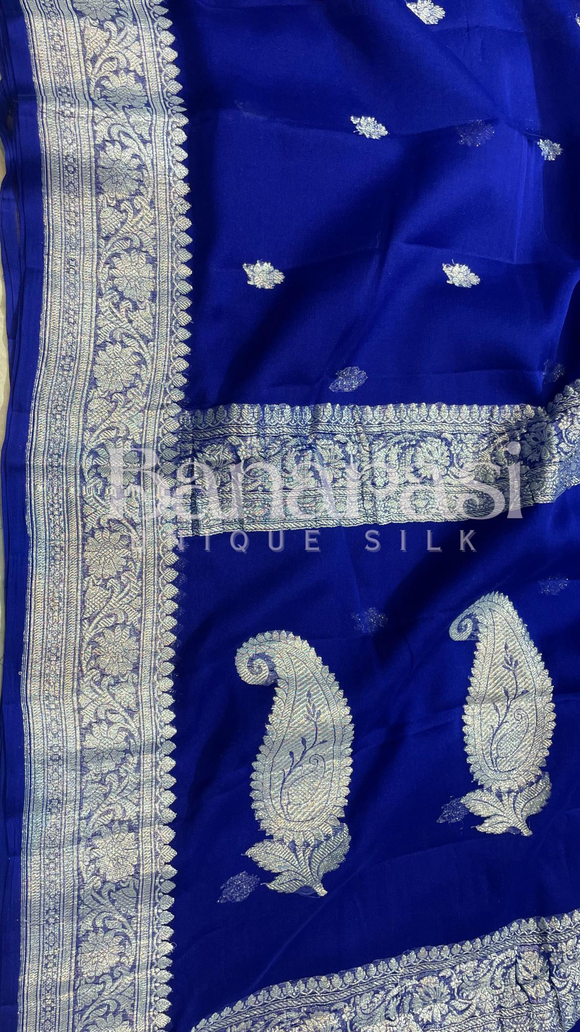 Blue Pure Georgette Banarasi Saree