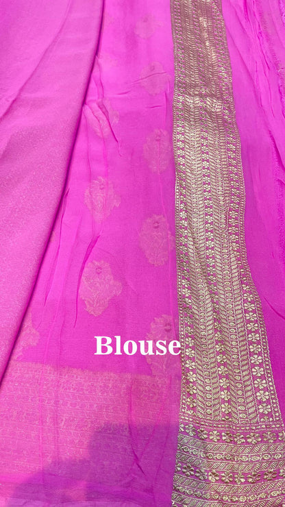 Light Pink Khaddi Georgette Handloom Banarasi Saree - All Over Work with meenakari